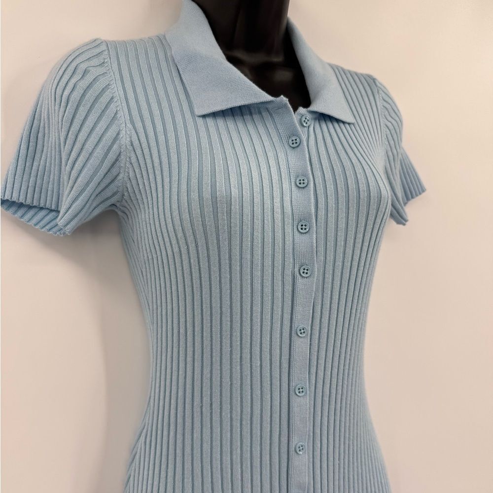 Urban Outfitters Ribbed Polo Button-Front Mini Dress in Light Blue | Size XS - Picture 5 of 7